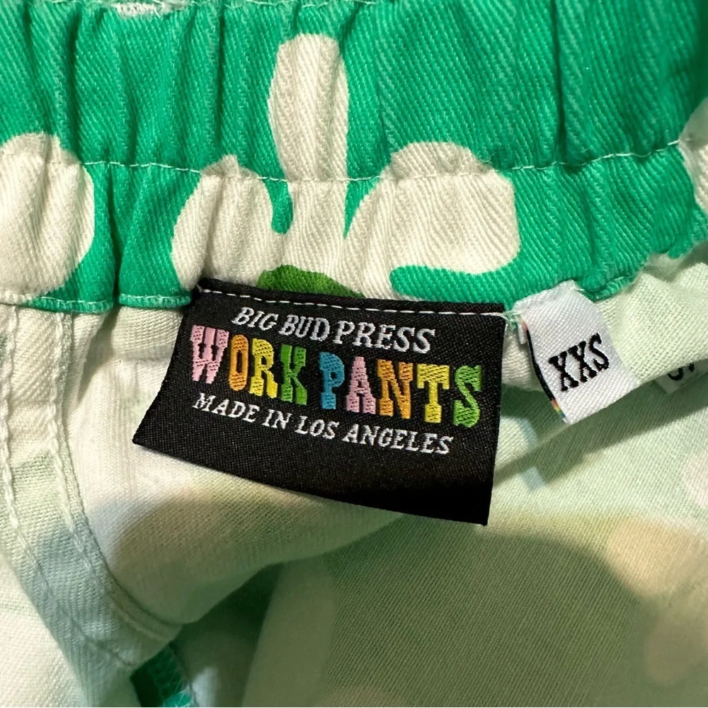 Big Bud Press Green Floral Work Pants Fun Bright Retro Shorts Size XXS - Picture 6 of 8